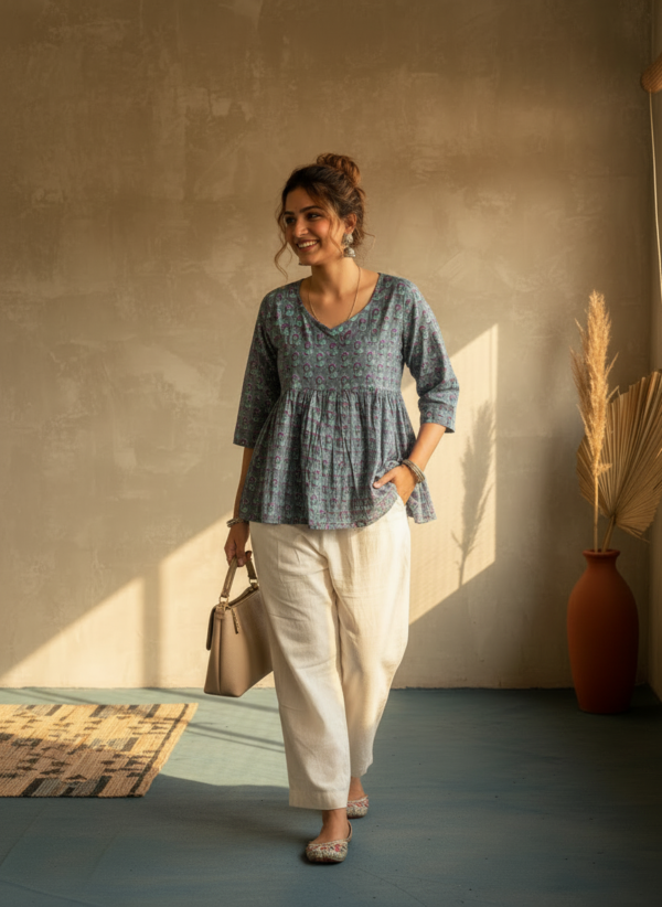 Cotton short kurti with Floral Print