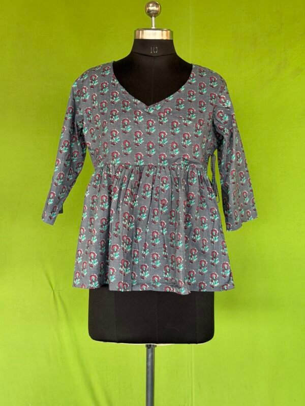 Cotton floral top walking pose casual wear