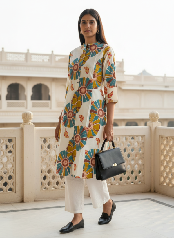 Cotton Kurta Set with Multicolor Floral Print