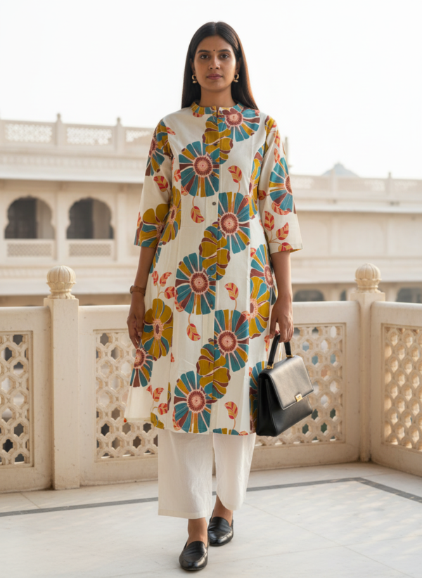 Multicolor floral kurta front view office wear