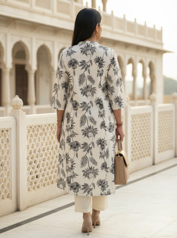 Floral printed cotton kurta set for women back view