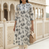 Off white kurta set with black floral design