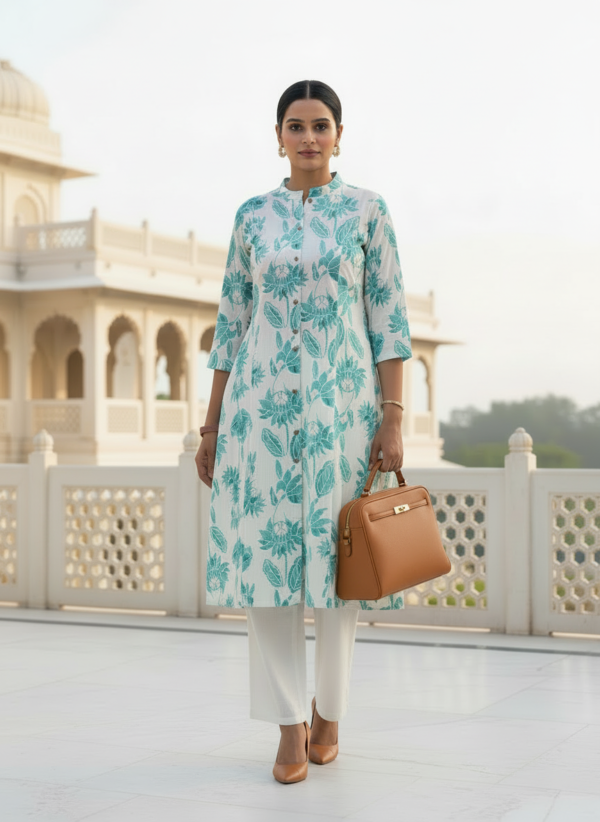 Floral printed cotton kurta set for women back view