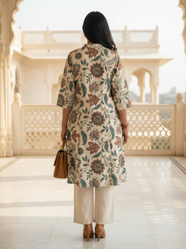 Floral printed cotton kurta set for women back view