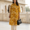Office wear cotton kurta set mustard color side pose