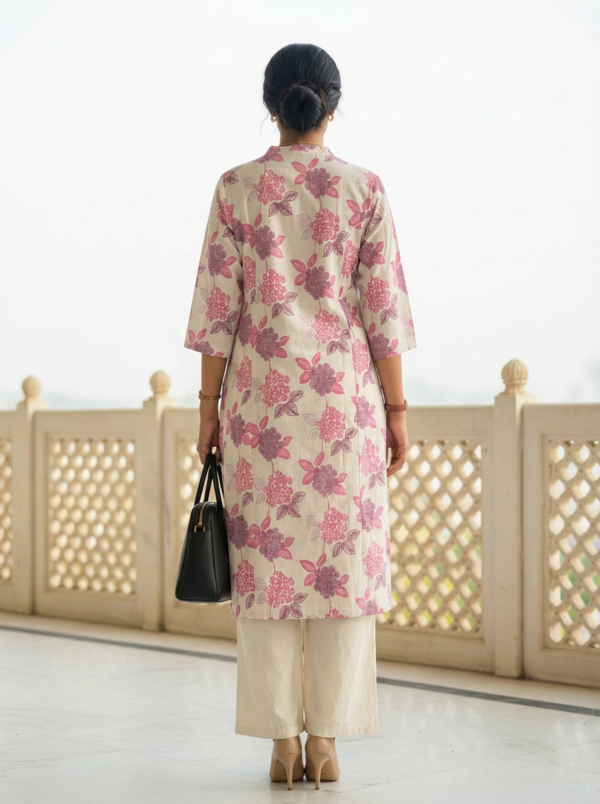 Pink floral kurta set back view