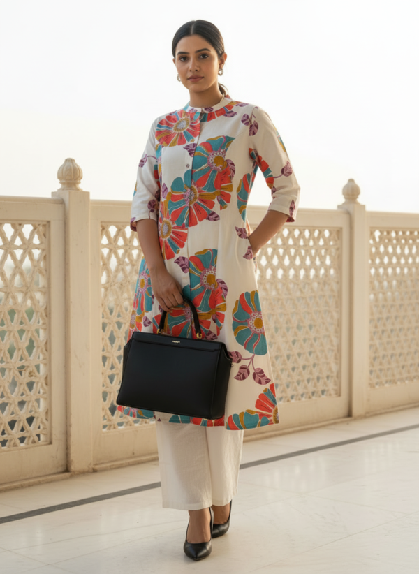 Cotton kurta set walking pose office wear