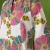 Cotton kurta with pink green floral print close-up