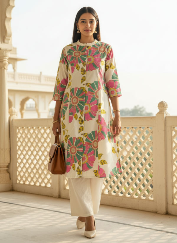 Back view floral kurta set