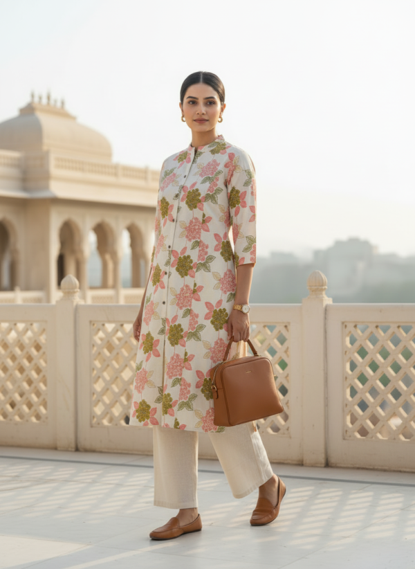 Daily wear cotton kurta set for women with floral pattern
