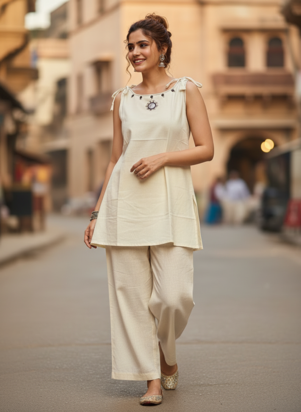 Cotton co-ord set walking pose casual wear